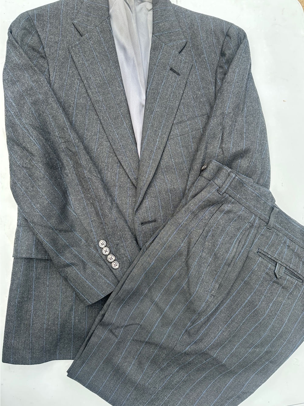 Classic Gray Pinstripe Mens Suit Blazer & Trousers
